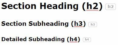 Each heading level shown beside their label as seen in the rich text editor.