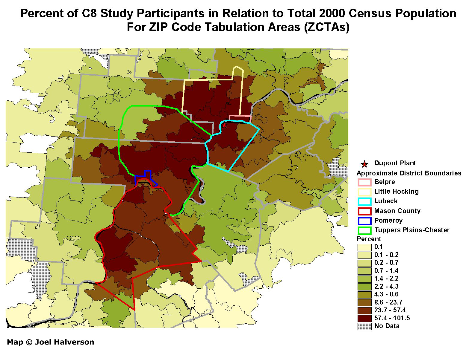 Percent of C8 Study Participants in Relation to Total 2000 Census Population