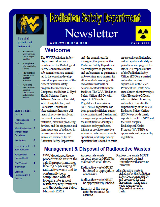 Newsletters WVU Radiation Safety Office